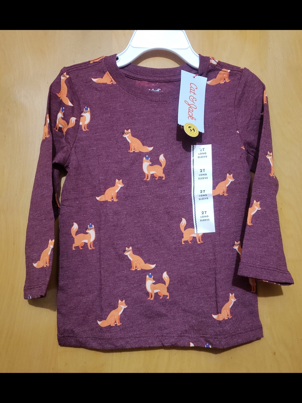 Cat & Jack Maroon Long Sleeve Shirt with Orange Fox Print